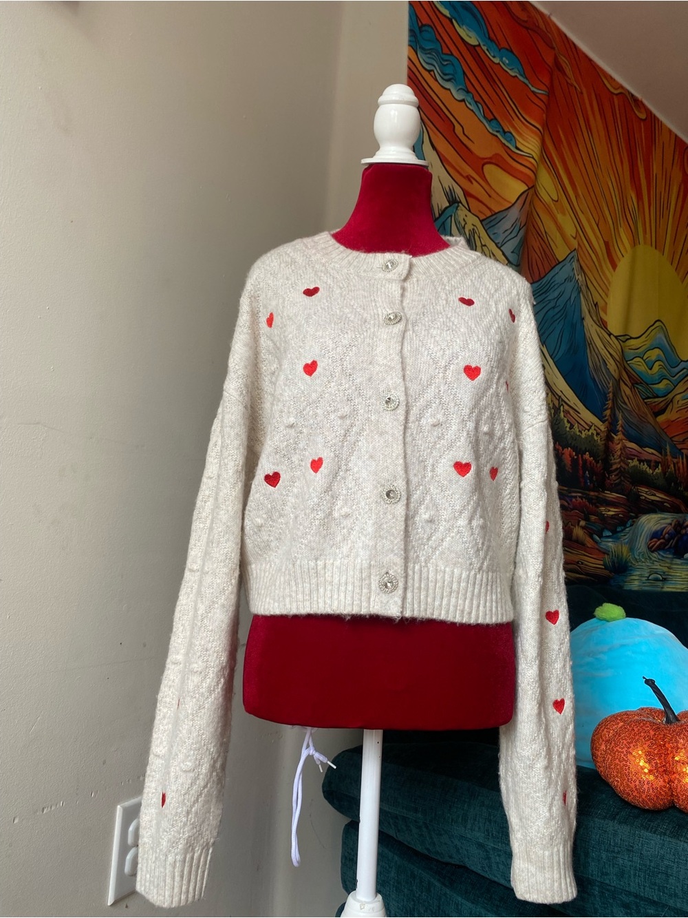 Jessica Simpson Cream Cardigan with Red Heart Accents